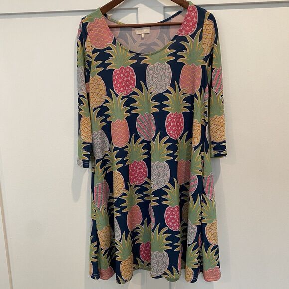 Simply Southern Dress Women Small Navy Blue Pineapple Tunic Stretch Preppy Beach - Picture 1 of 11